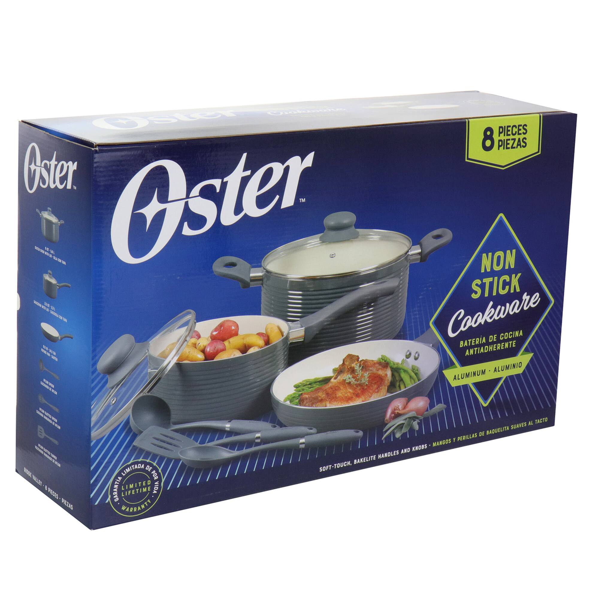 Oster Ridge Valley 8-Piece Gray Aluminum Nonstick Cookware Set